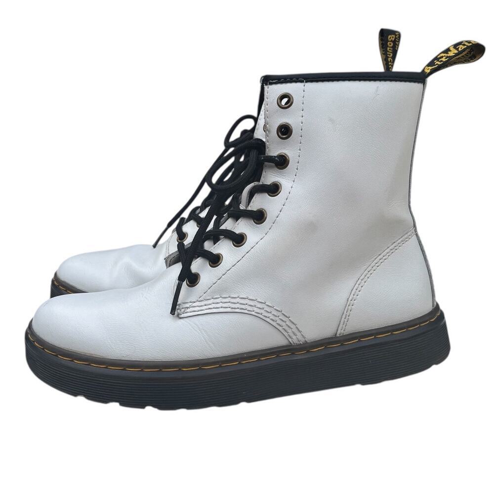 Dr Marten Zavala White Leather Combat Boots US Women's Size 8 EU 39